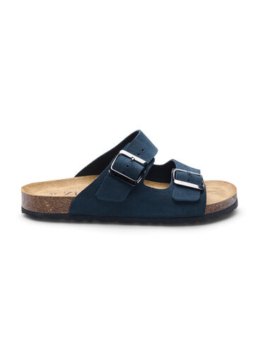 Mokkanahkaiset sandaalit leveässä mallissa, Navy, Packshot image number 0
