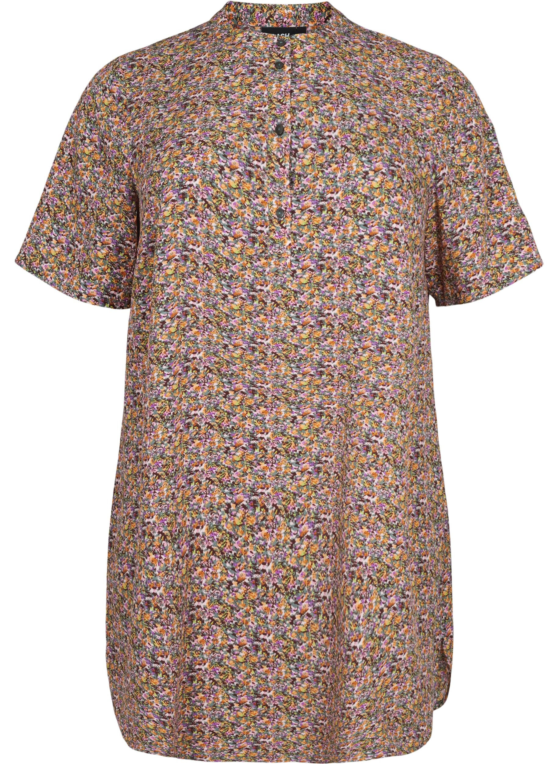Zizzi FLASH - Kuosillinen tunika lyhyill&auml; hihoilla, Multi Ditsy, Packshot image number 0