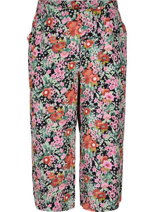 Kukalliset culottes-housut taskuilla, Green Flower AOP, Packshot image number 0