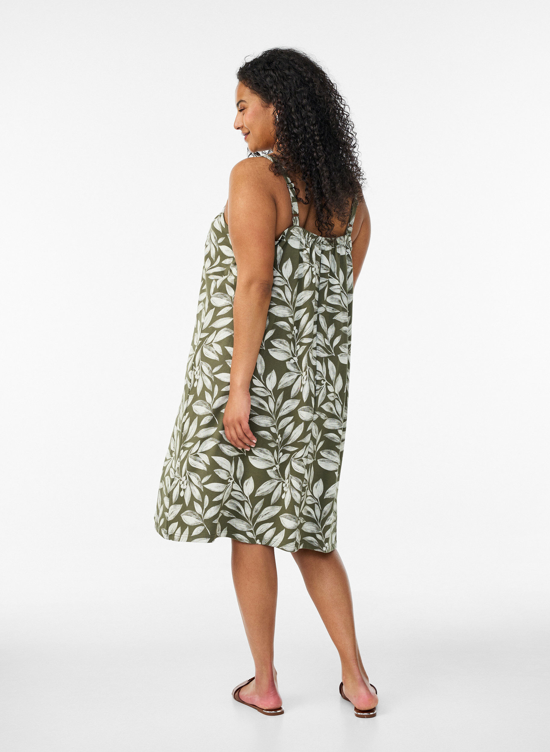 ZizziMidipituinen olkainmekko luomupuuvillaa, Vihre&auml;, Model image number 2