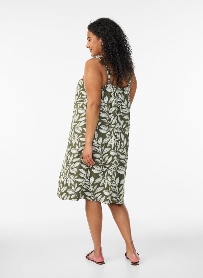 Midipituinen olkainmekko luomupuuvillaa, Vihre&auml;, Model image number 2
