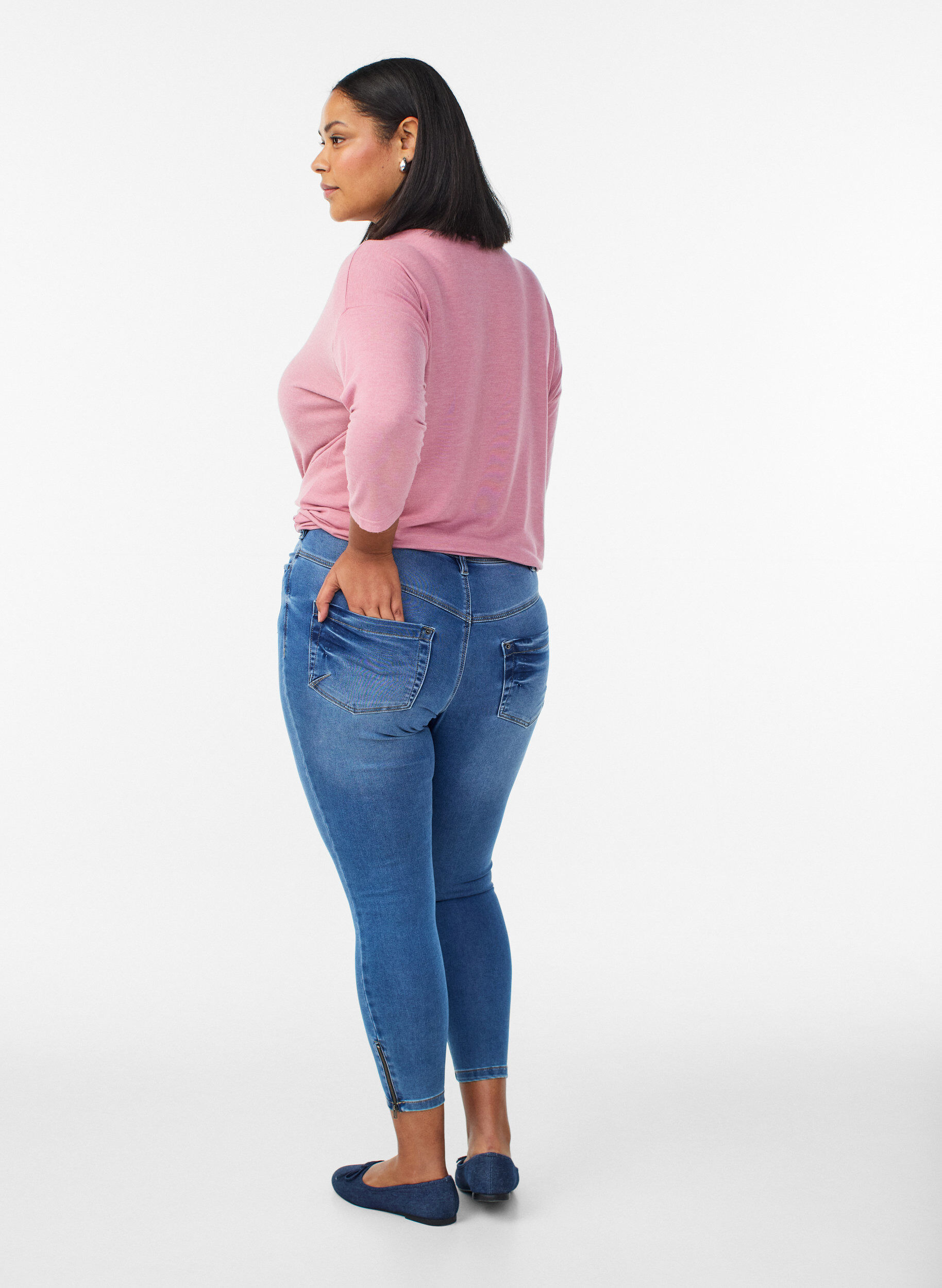 ZizziCropped Amy -farkut vetoketjuyksityiskohdalla, Sininen, Model image number 1