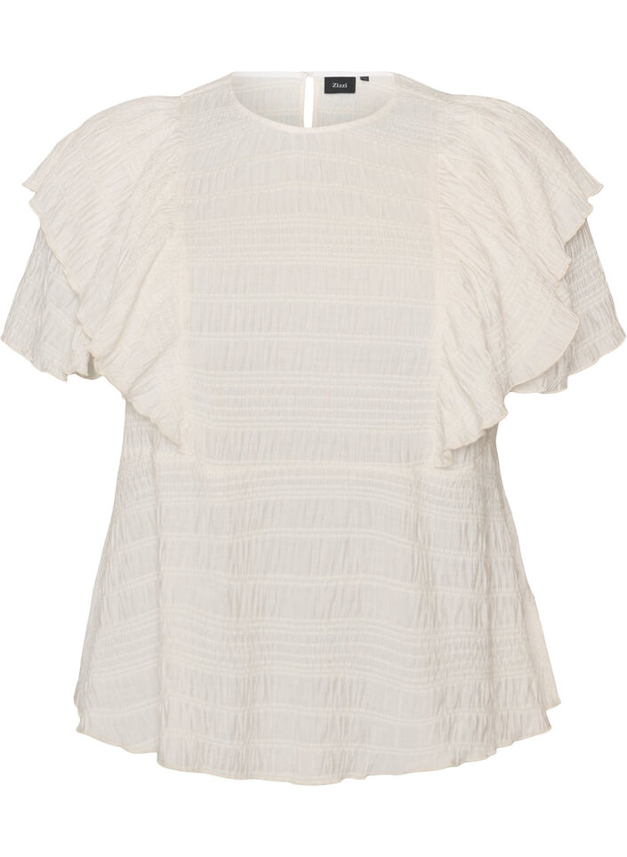 Pusero smock-tekstuurilla ja r&ouml;yhel&ouml;hihoilla, Vanilja, Packshot image number 0
