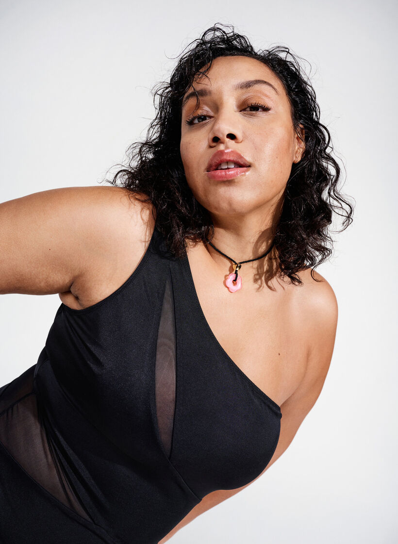 One shoulder -uimapuku mesh-kankaalla, Black, Image image number 0