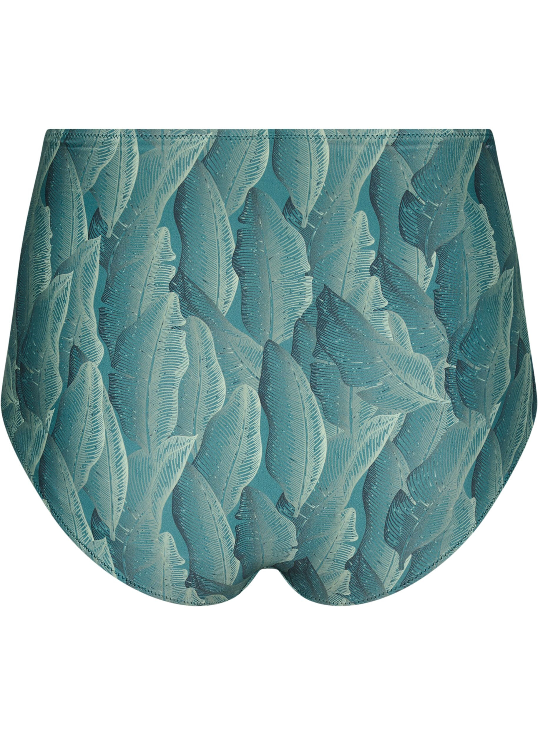 Zizzi Bikinihousut printill&auml; ja korkealla vy&ouml;t&auml;r&ouml;ll&auml;, Vihre&auml;, Packshot image number 1