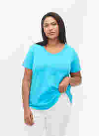 Yksivärinen perus t-paita puuvillasta, Blue Atoll, Model