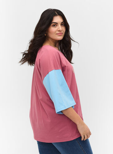 T.paita 2/4-hihoilla ja kontrastiväreillä, Pink Blocking, Model image number 0