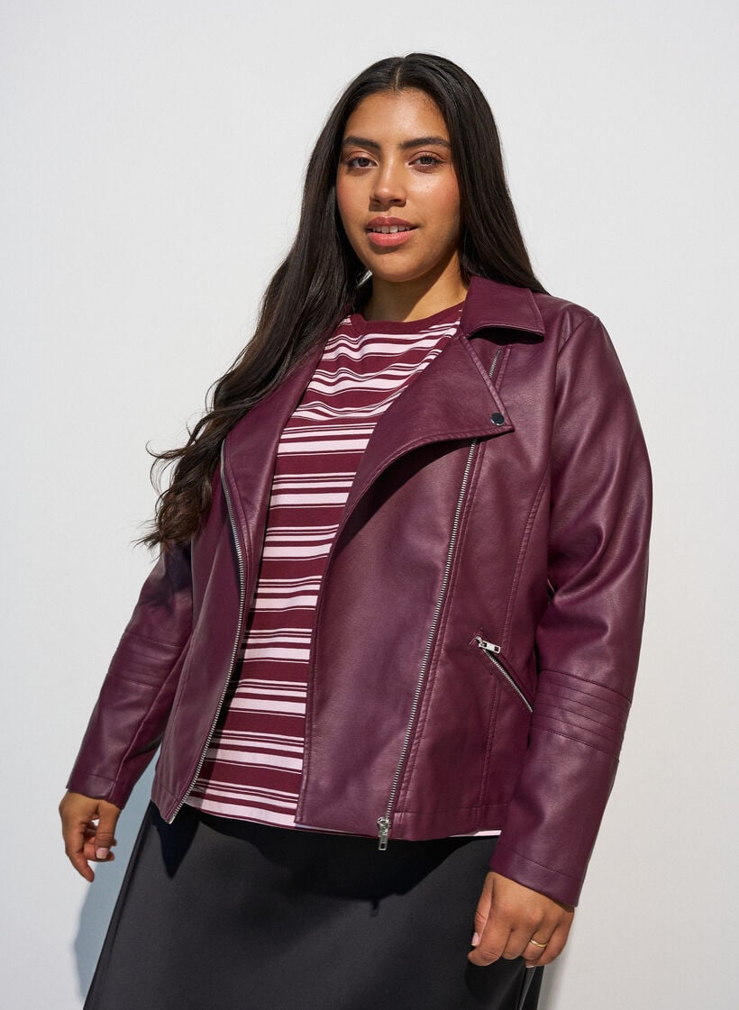 Keinonahkainen biker-takki, Punainen, Model image number 0