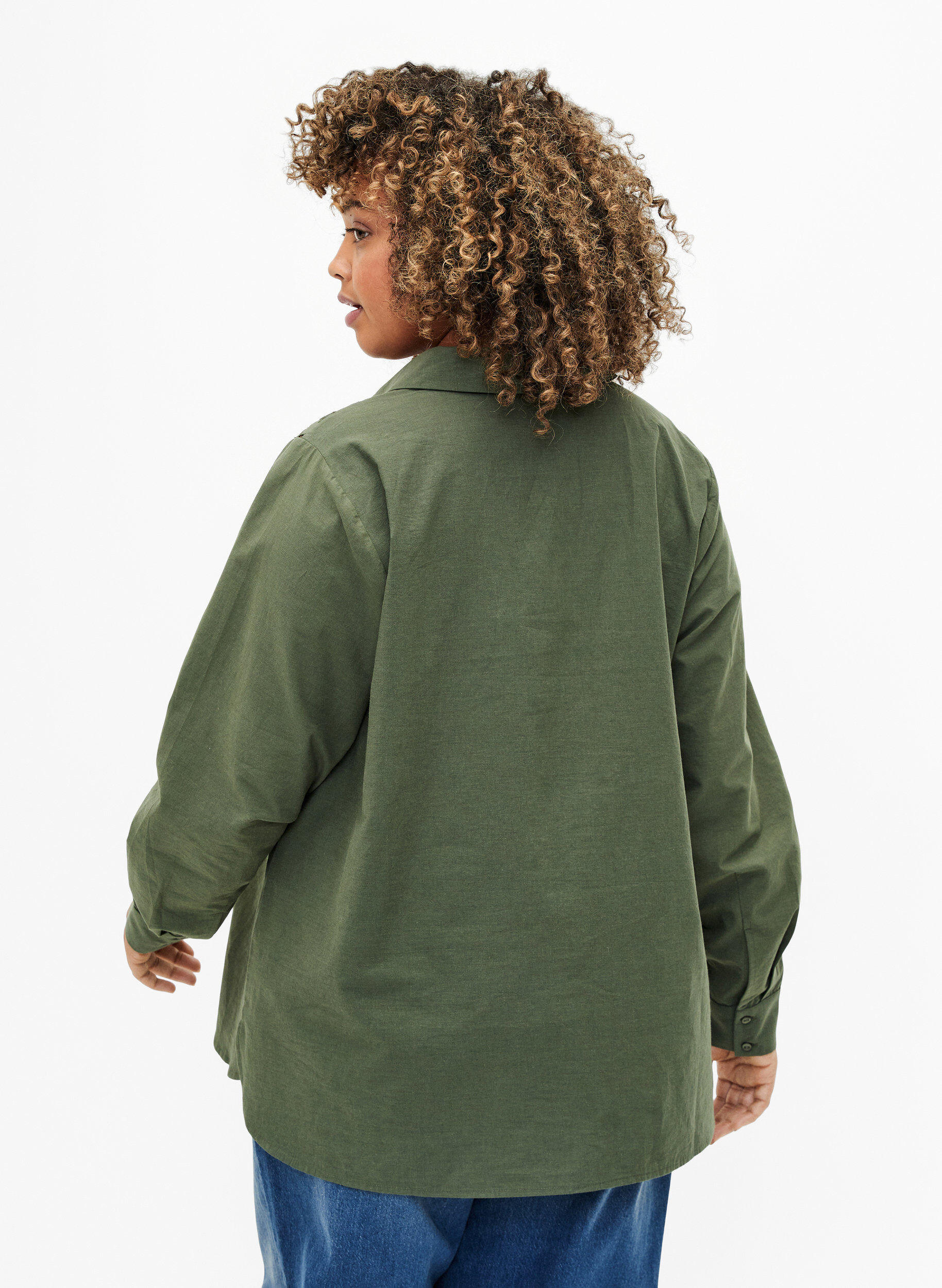 Zizzi Puuvillapaita englantilaisella kirjailulla, Thyme, Model image number 1