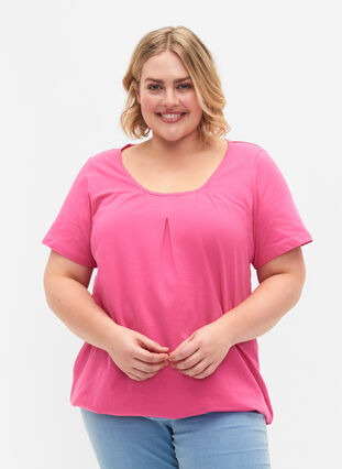 Lyhythihainen puuvillainen t-paita, Shocking Pink, Model image number 0
