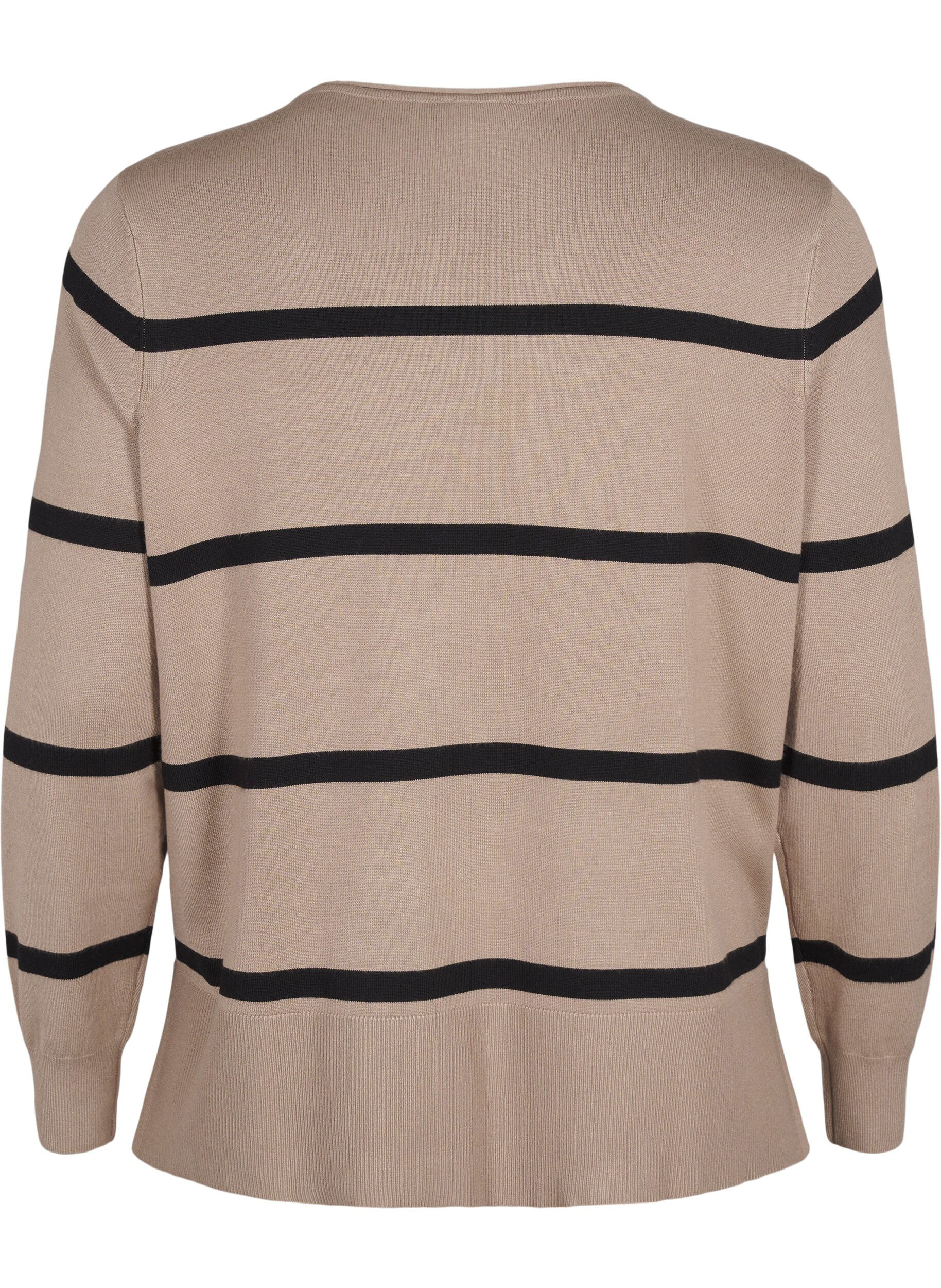 Zizzi Raidallinen neuleviskoosipusero, Harmaa, Packshot image number 1