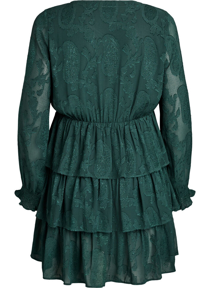 Lyhyt mekko röyhelöillä ja kuviopinnalla, Vihreä, Packshot image number 1