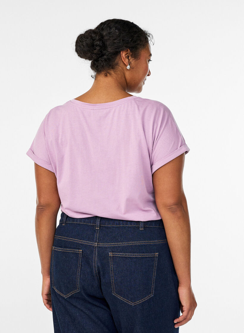 Lyhythihainen t-paita puuvillasekoitteesta, Violetti, Model image number 2