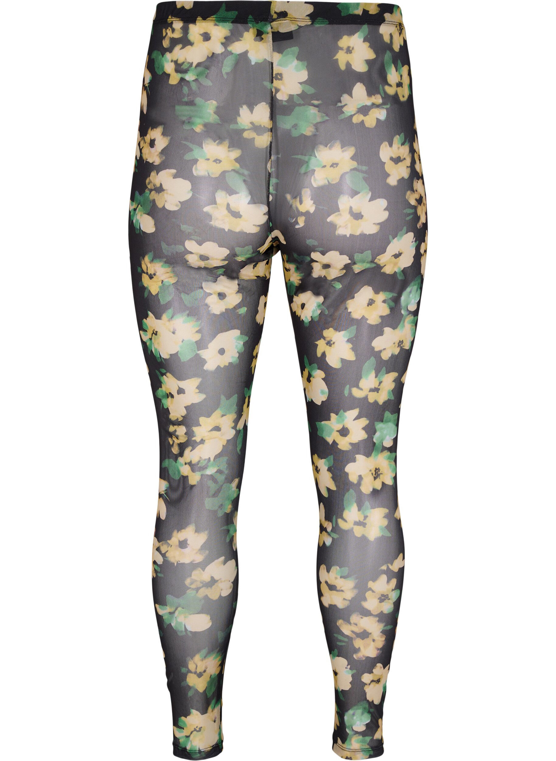 Zizzi Mesh-legginssit kukkakuosilla, Yellow Green AOP, Packshot image number 1