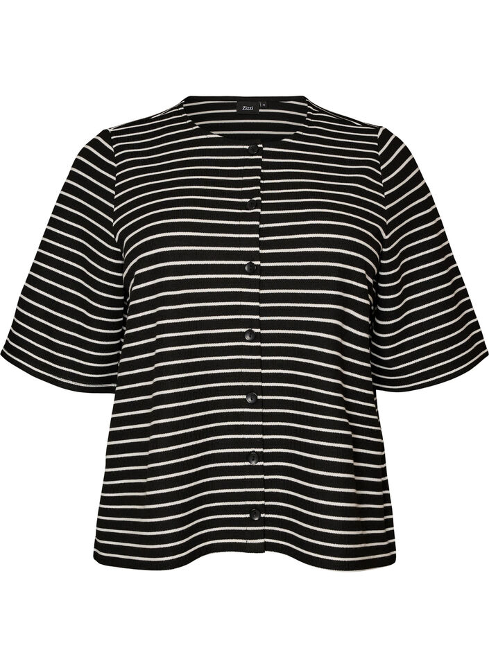 Pusero ribbineuloksella ja nappikiinnityksell&auml;, Musta, Packshot image number 0