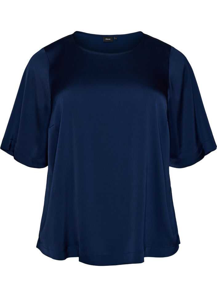 Satiinipusero kyyn&auml;rmittaisilla hihoilla, Sininen, Packshot image number 0