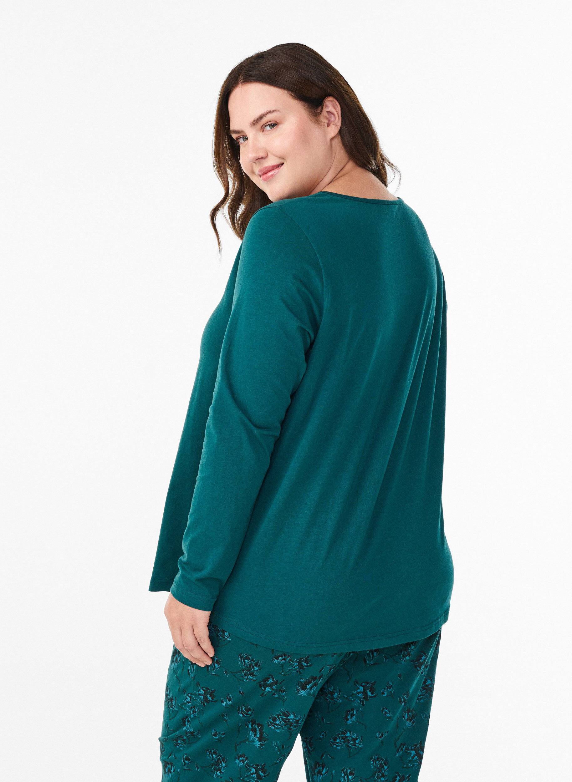 ZizziPuuvillainen y&ouml;paita etupainatuksella, Turkoosi, Model image number 2