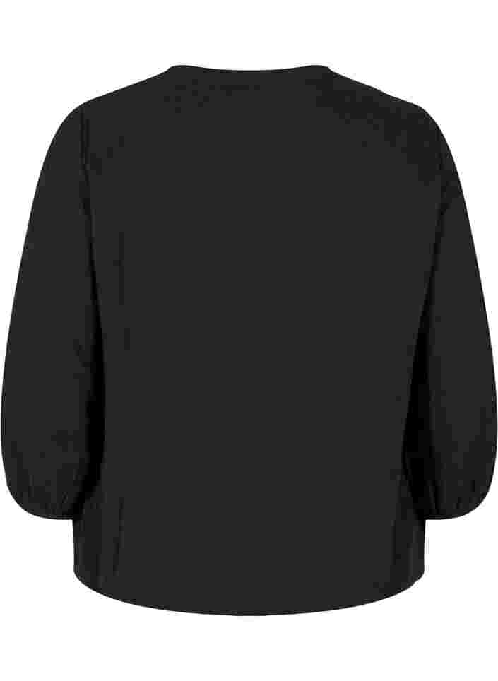 Puuvillapusero napeilla ja 3/4-hihoilla , Black, Packshot image number 1