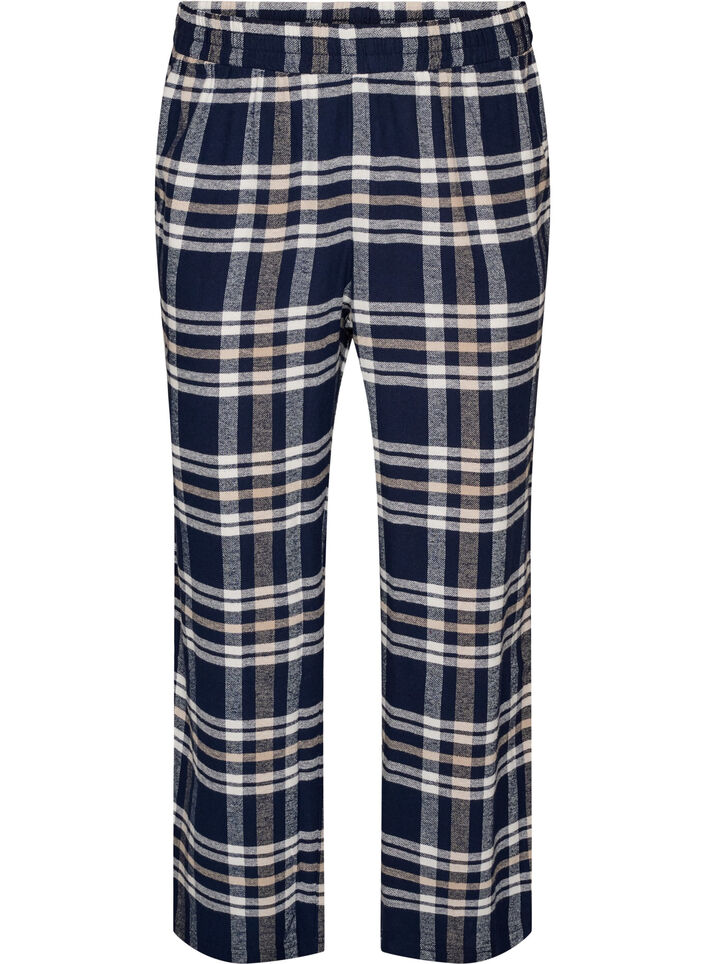 Ruudulliset puuvillaiset pyjamahousut, Sininen, Packshot image number 0