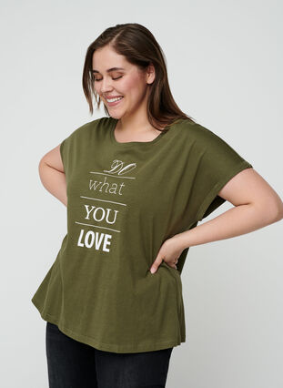 Lyhythihainen puuvillainen t-paita printillä, Ivy green w. Love, Model image number 0
