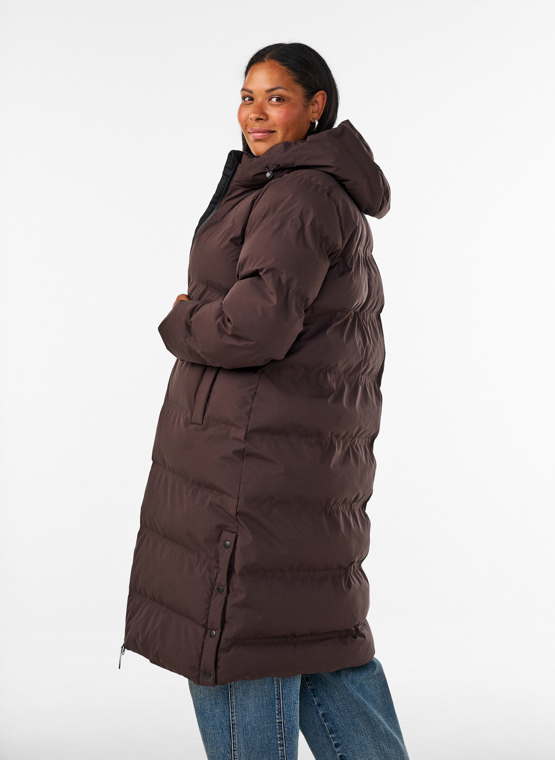 ZizziPitk&auml; toppatakki hupulla, Ruskea, Model image number 2