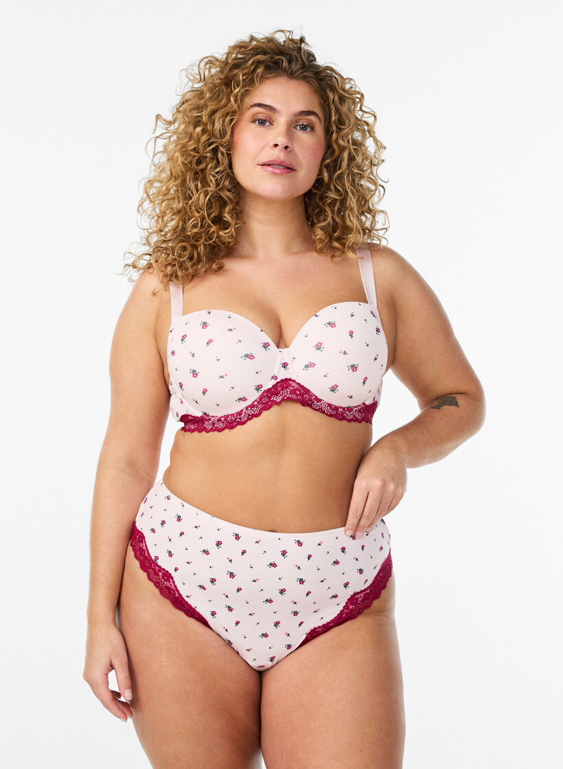 Brasilian alusvaatteet kukkakuviolla ja pitsill&auml;, Vaaleanpunainen, Model image number 0
