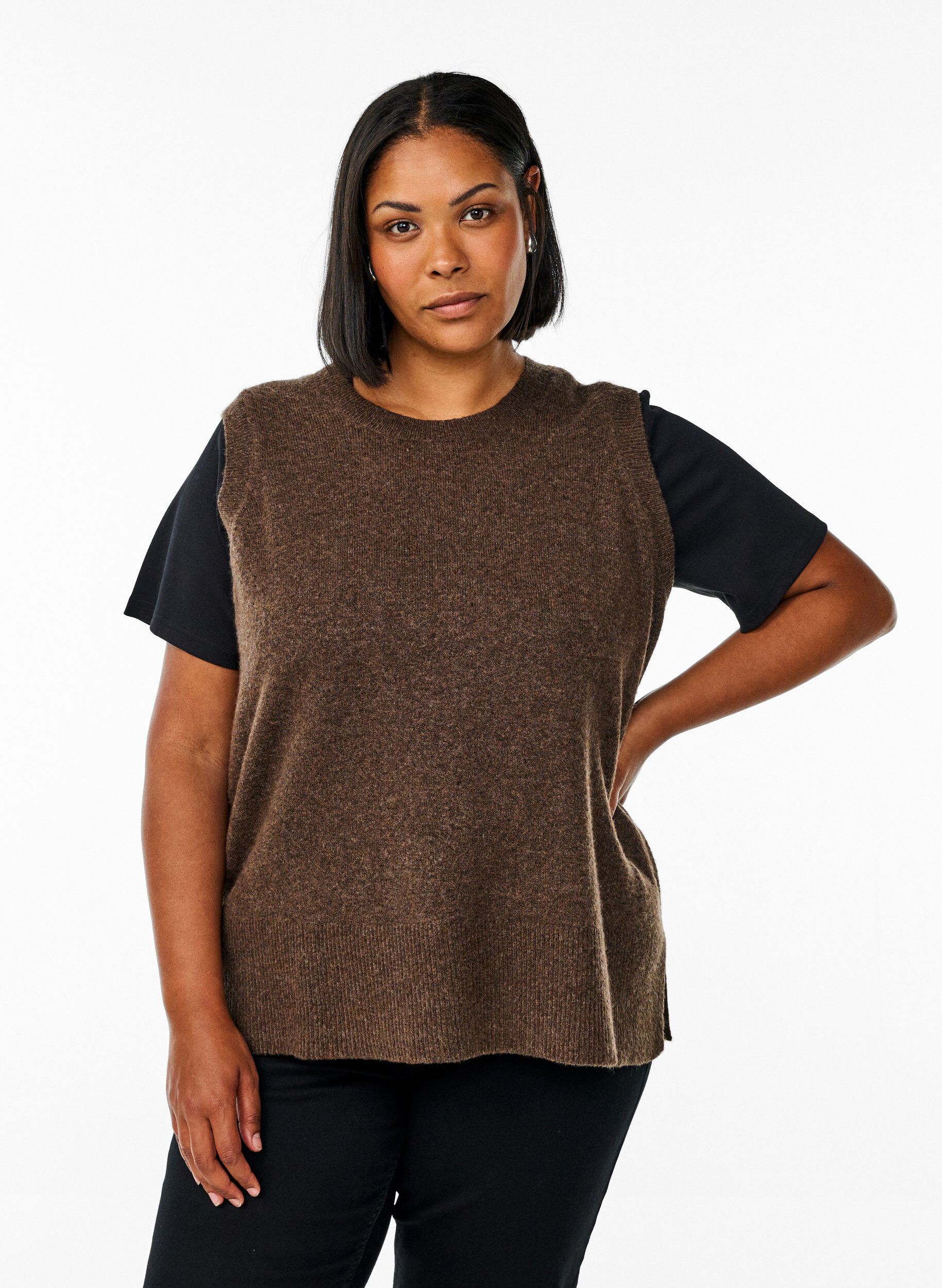 Zizzi Neuleliivi, jossa on ribbireunat, Vihre&auml;, Model image number 0