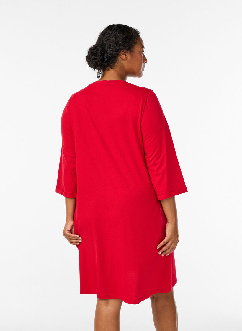 Yöpaita luomupuuvillasta joulumotiivilla, Punainen, Model image number 2