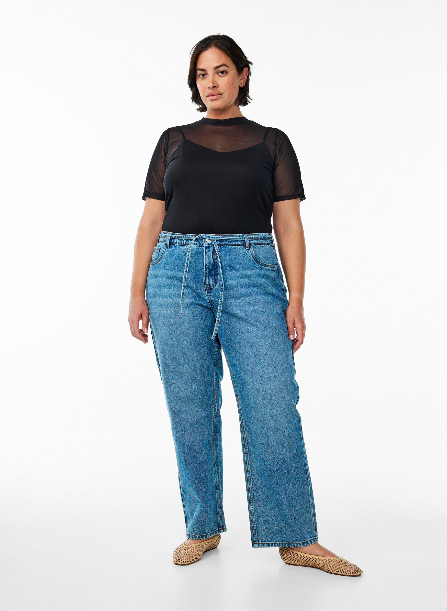 Zizzi Lyhythihainen mesh-pusero, Musta, Model image number 1