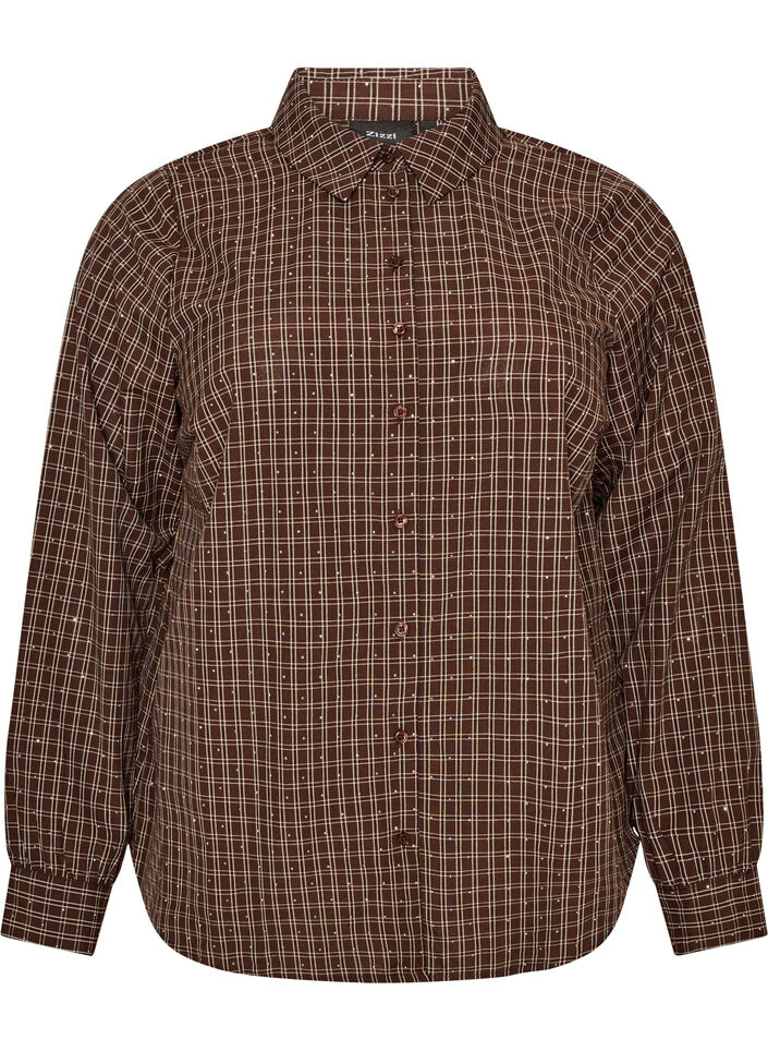 Ruudullinen paita strasseilla, Ruskea, Packshot image number 0