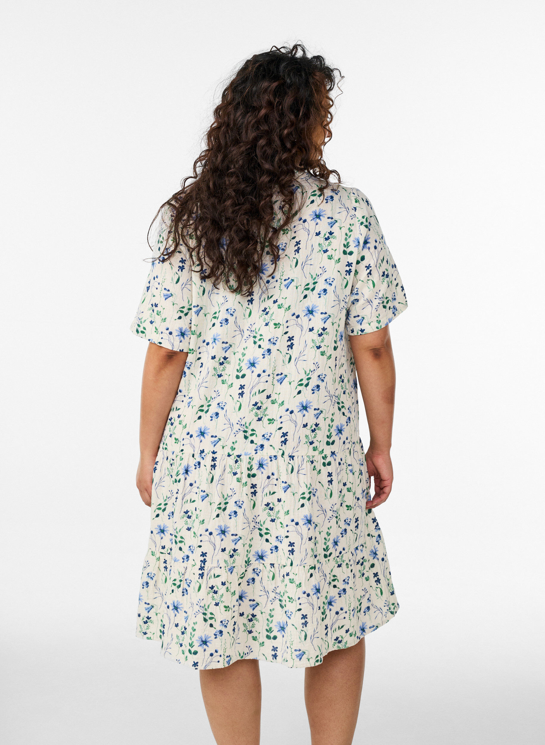 Zizzi Lyhyt A-linjainen mekko puuvillamusliinista, Beige, Model image number 2