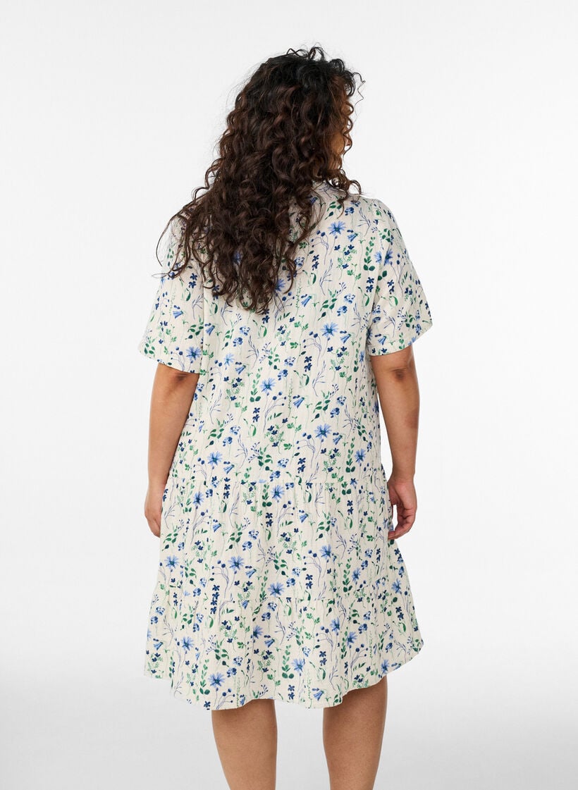 Lyhyt A-linjainen mekko puuvillamusliinista, Beige, Model image number 2