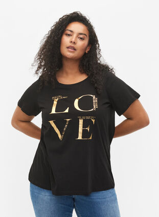 Lyhythihainen puuvillainen t-paita painatuksella, Black Love, Model image number 0