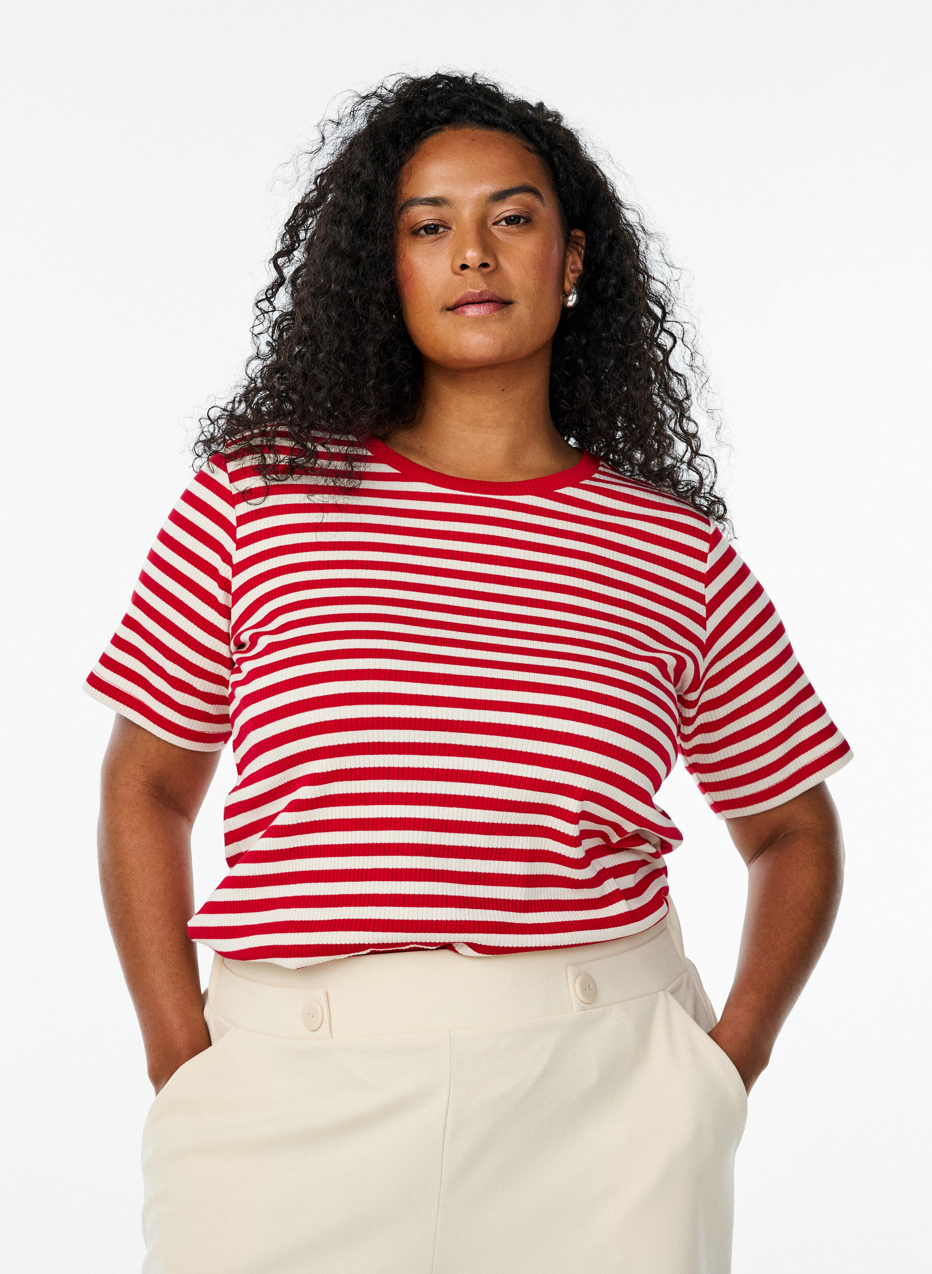 ZizziRaidallinen ribattu T-paita, Punainen, Model image number 0