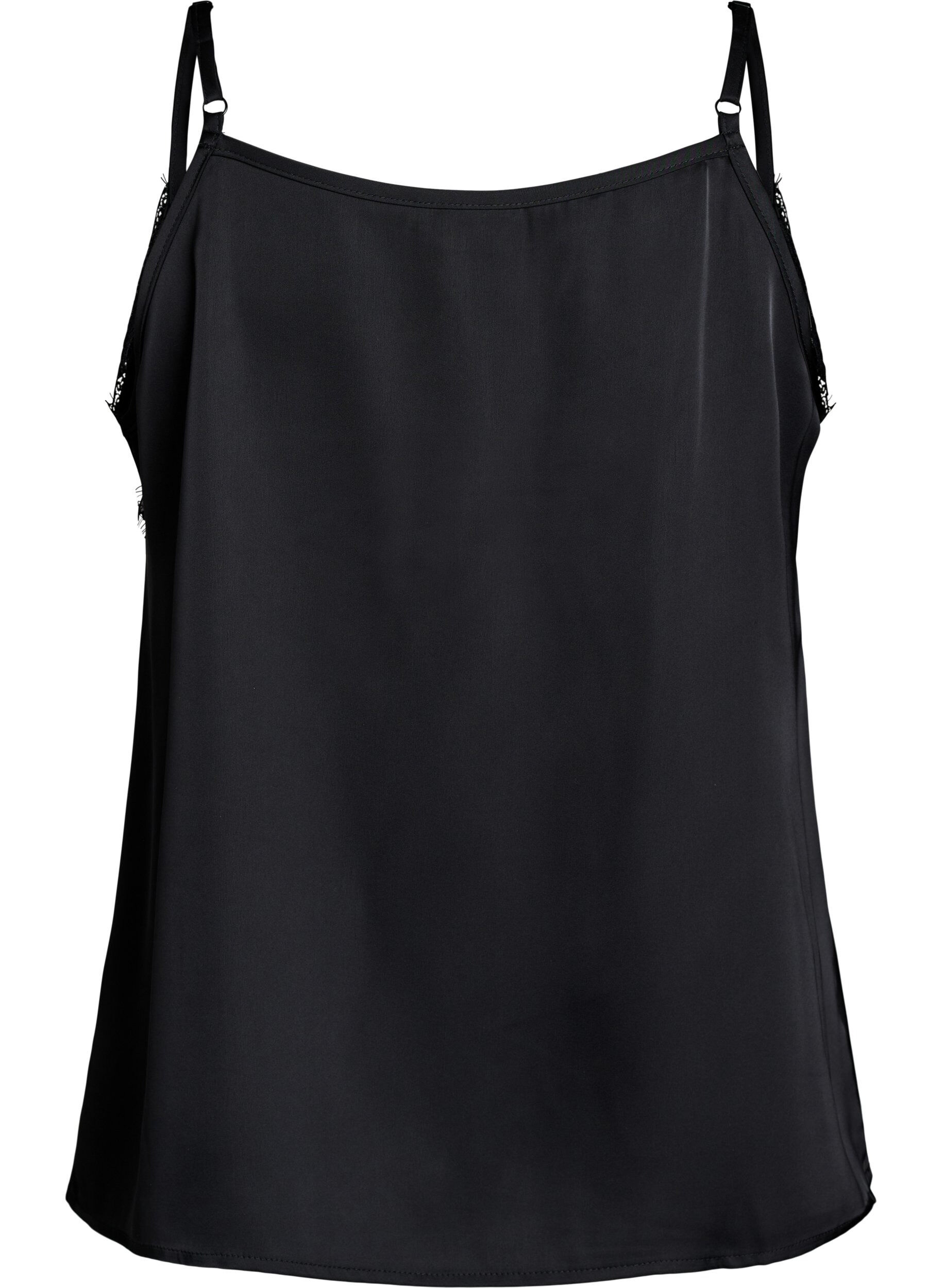 Zizzi Satiinitoppi pitsill&auml;, Musta, Packshot image number 1