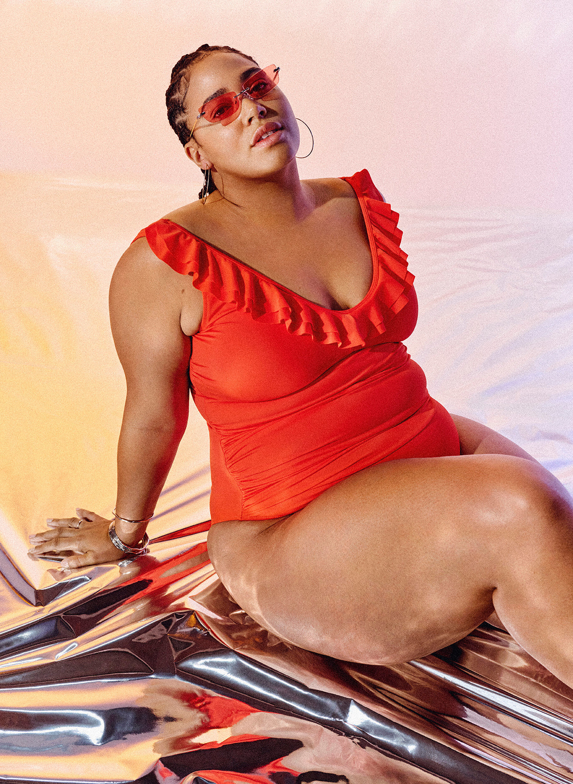 Zizzi Uimapuku, jossa r&ouml;yhel&ouml;t ja irrotettavat toppaukset, Oranssi, Image image number 1