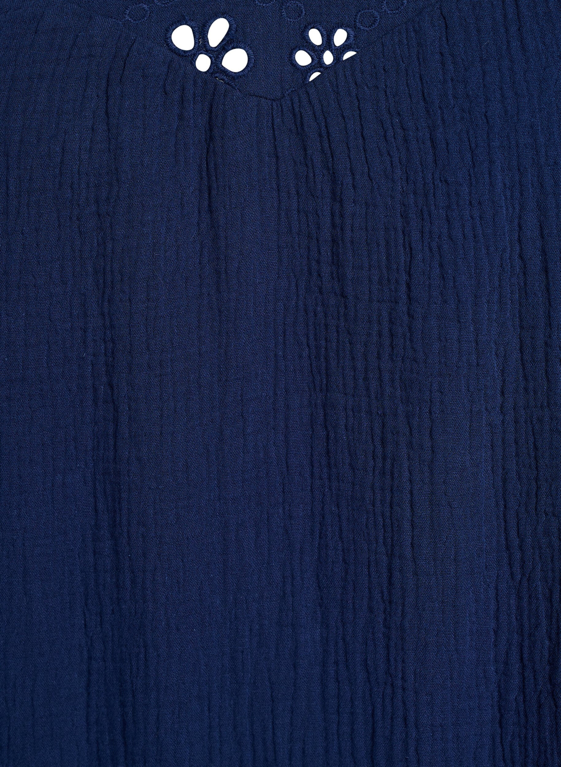 Zizzi Puuvillamusliinipusero broderie anglaise -kirjonnalla ja 1/2-hihoilla, Sininen, Packshot image number 2