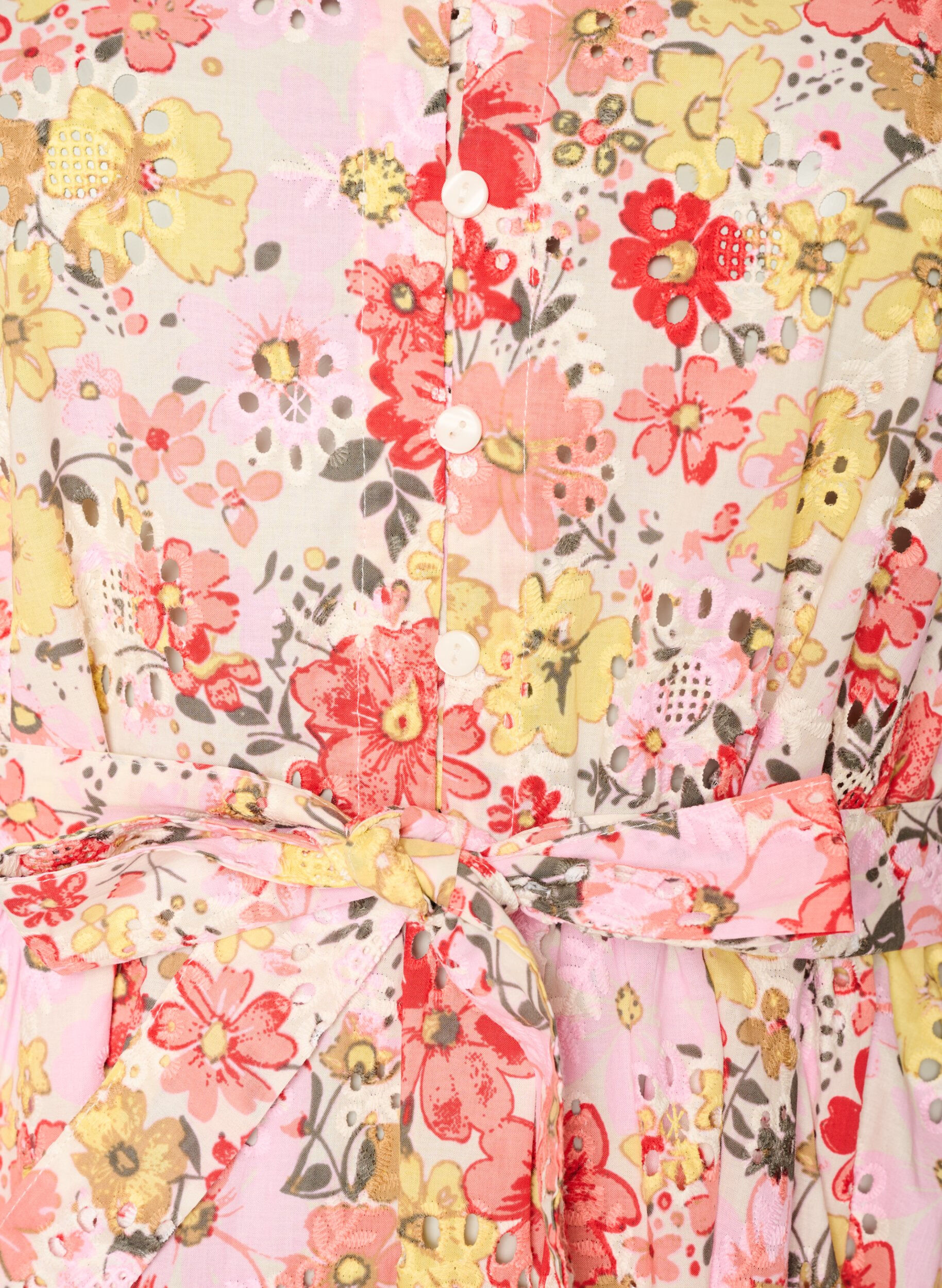 ZizziKukkakuvioinen midimekko brodeeratulla anglaise-kuviolla ja solmittavalla vy&ouml;ll&auml;, Vaaleanpunainen, Packshot image number 2