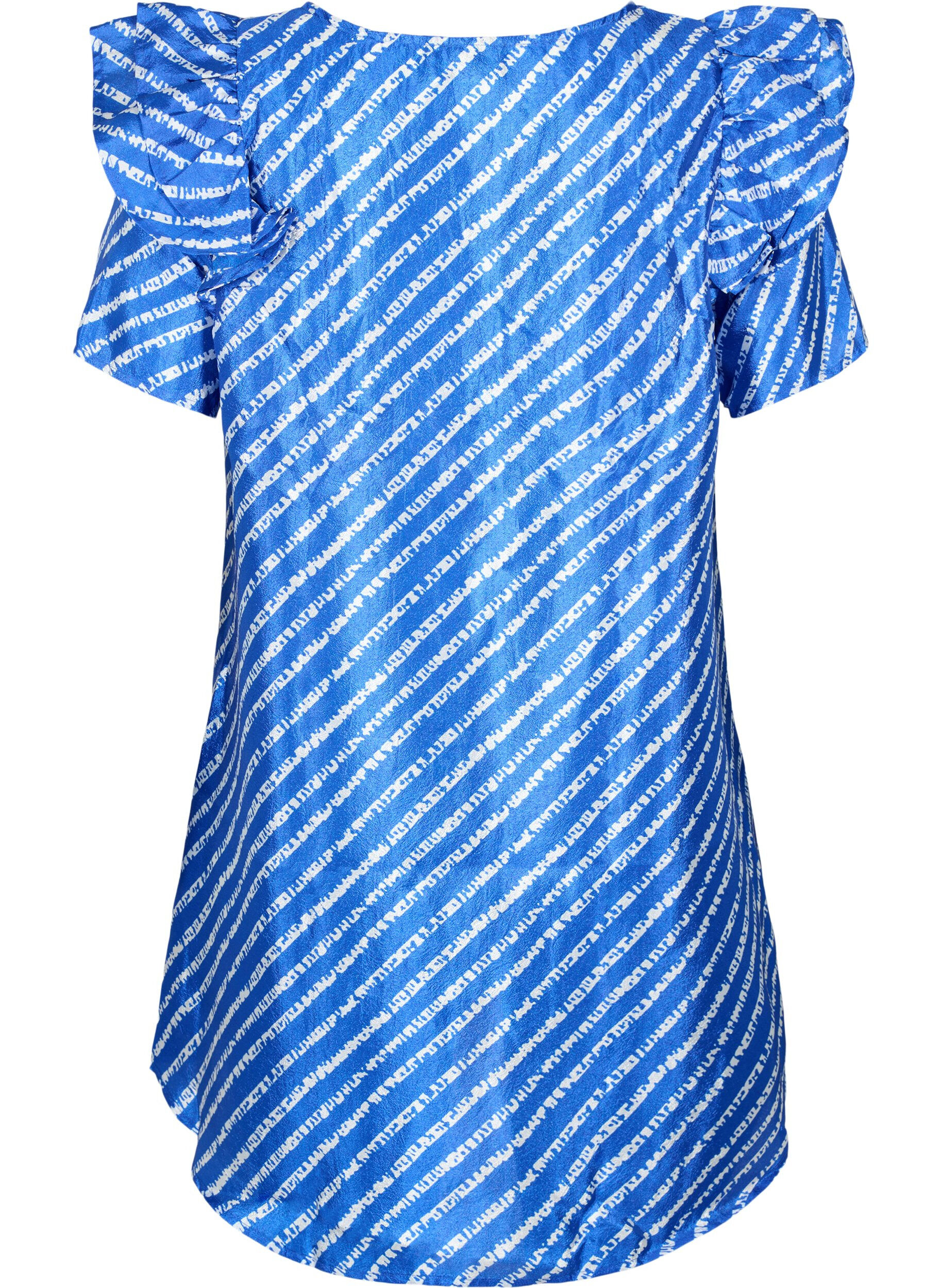 Zizzi Raitainen tunika koristeellisilla r&ouml;yhel&ouml;ill&auml;, S.T.W./White Stripes, Packshot image number 1