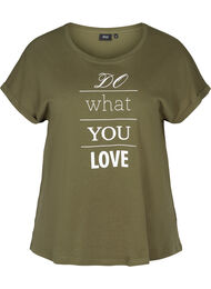 Lyhythihainen puuvillainen t-paita printillä, Ivy green w. Love
