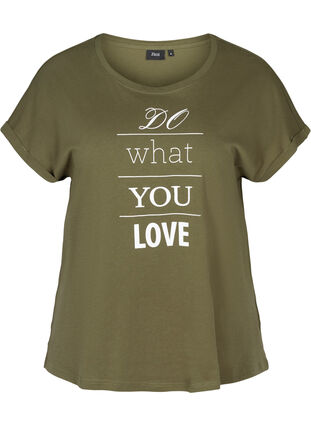 Lyhythihainen puuvillainen t-paita printillä, Ivy green w. Love, Packshot image number 0