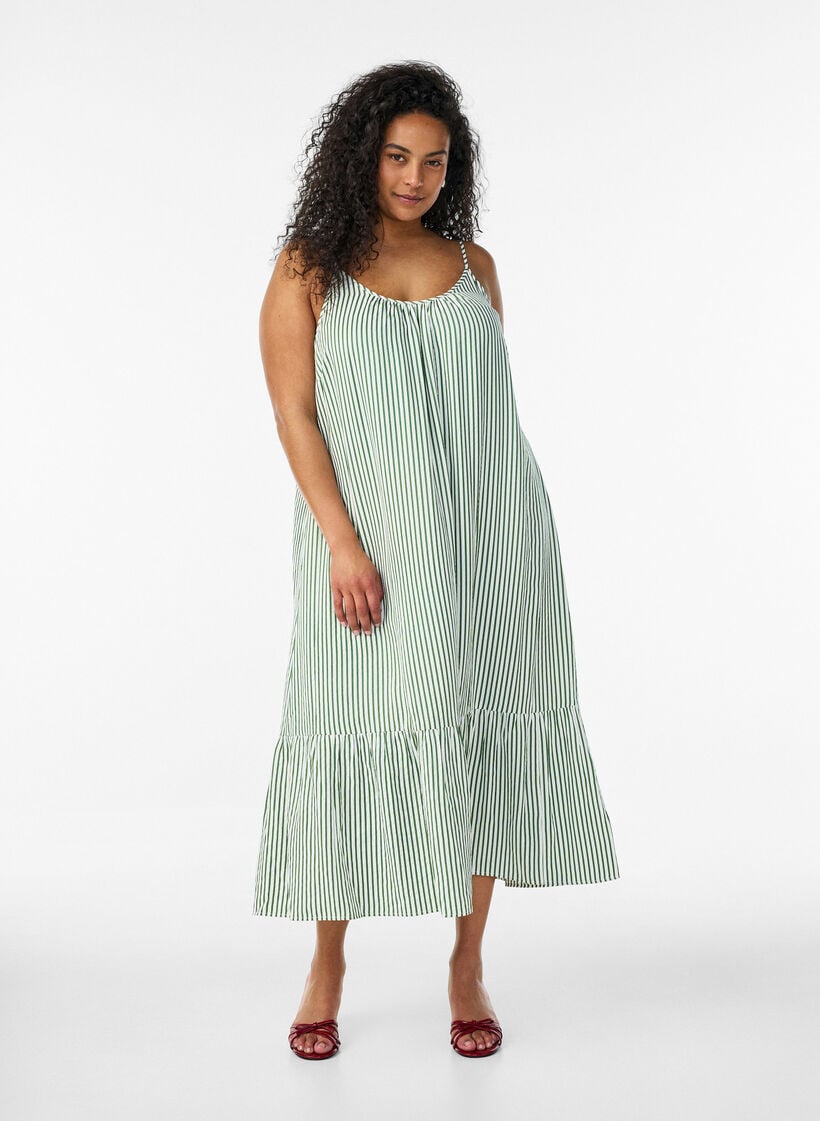 Raidallinen ja A-linjainen kes&auml;mekko, Vihre&auml;, Model image number 0