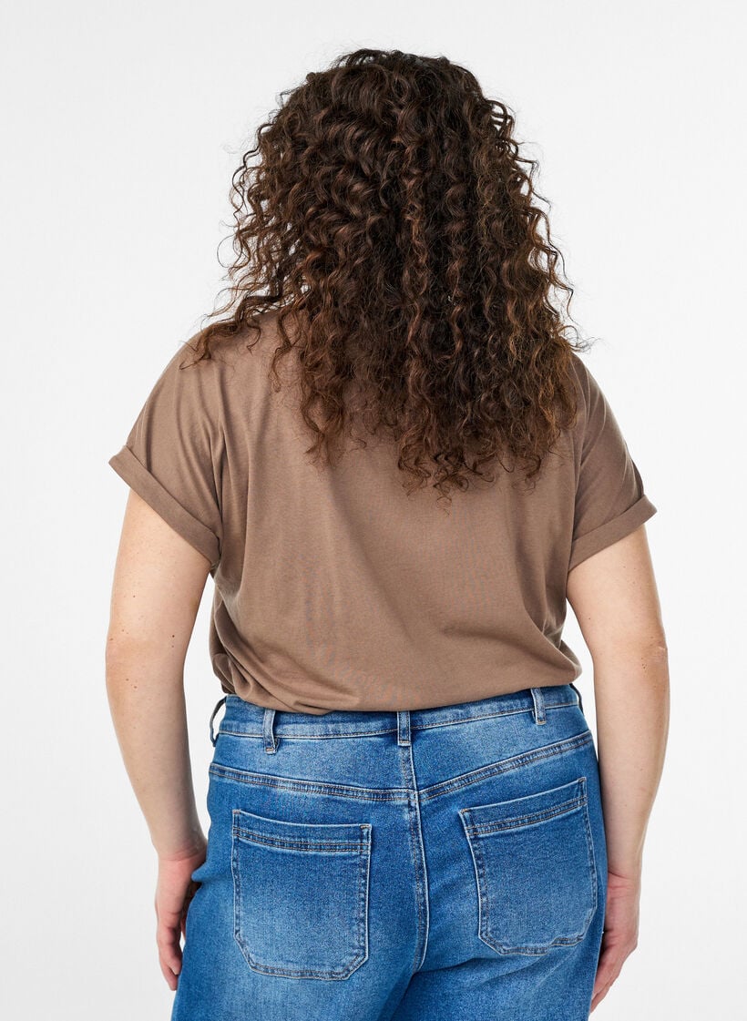 Lyhythihainen t-paita puuvillasekoitteesta, Ruskea, Model image number 2