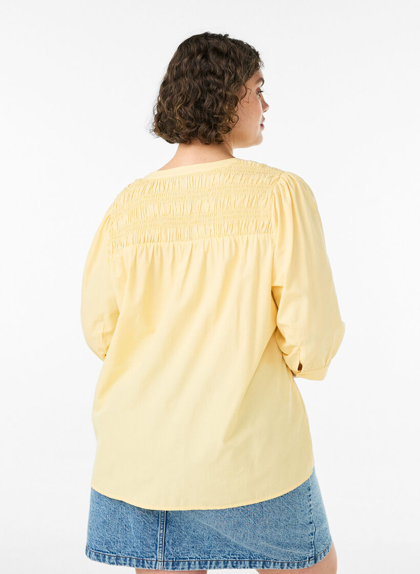 Pusero smockilla ja 3/4-hihoilla, Keltainen, Model image number 2