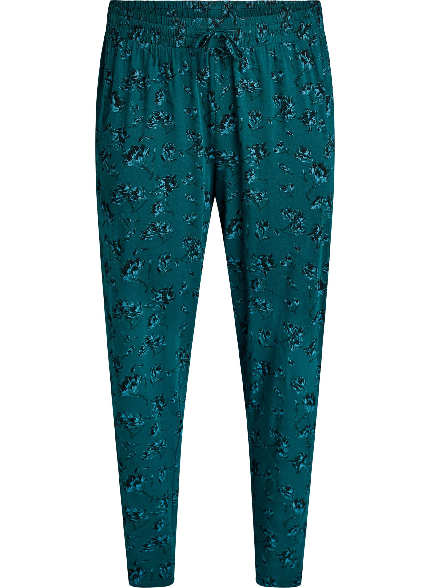Zizzi Puuvillaiset pyjamahousut printill&auml;, Turkoosi, Packshot image number 0