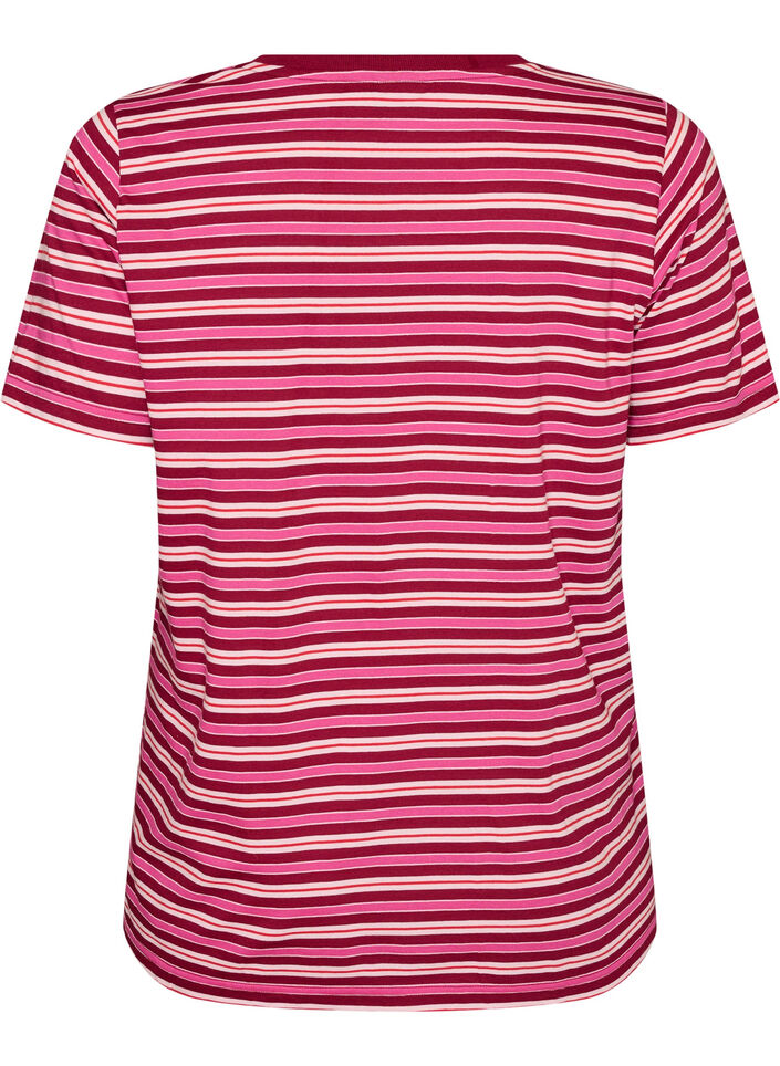 Raidallinen luomupuuvillainen T-paita, Punainen, Packshot image number 1