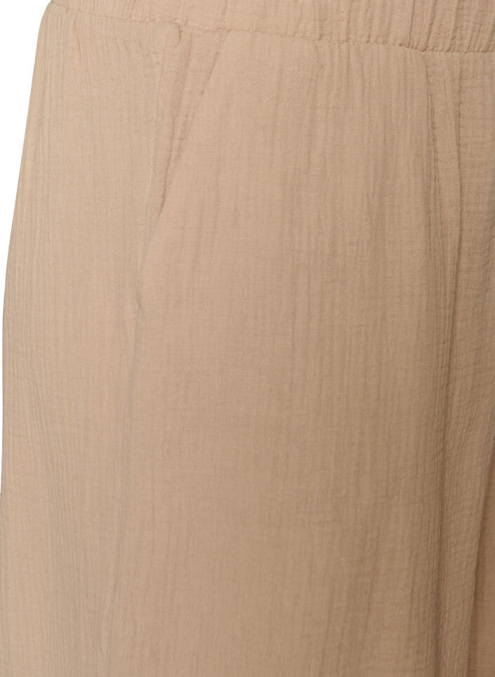 Korkeavy&ouml;t&auml;r&ouml;iset puuvillaiset musliinishortsit, Beige, Packshot image number 2