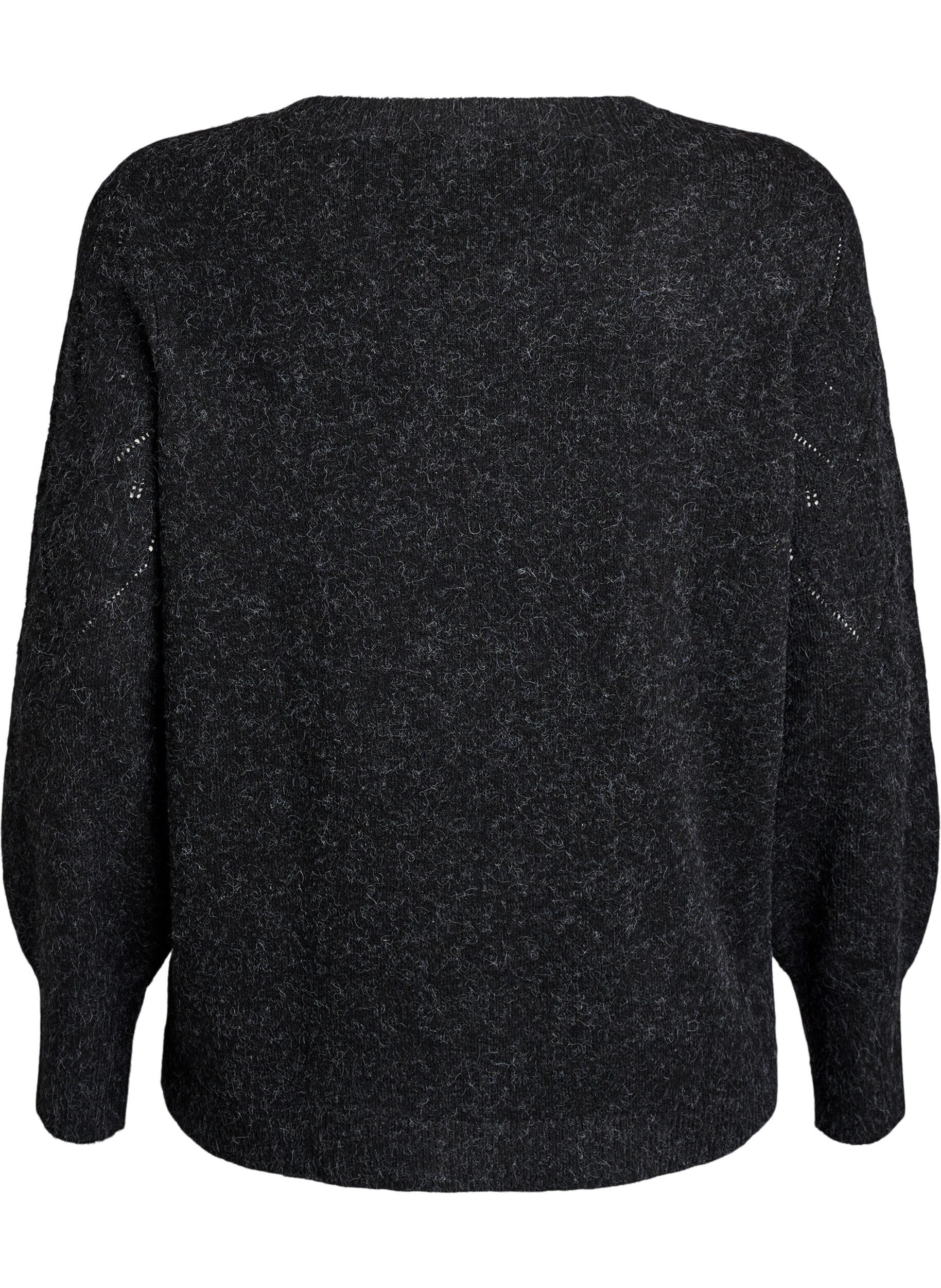 Zizzi Neulottu yl&auml;osa avoimella kuviolla ja pallohihoilla, Harmaa, Packshot image number 1