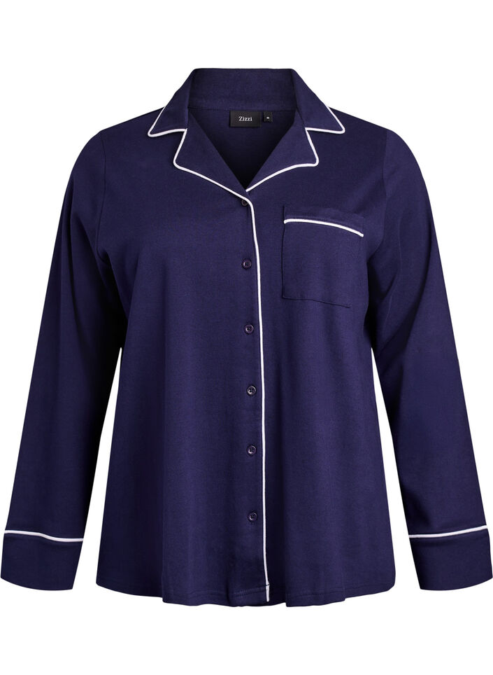 Puuvillainen pyjamapaita rintataskulla, Sininen, Packshot image number 0