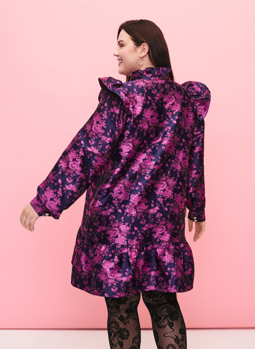 Mekko röyhelöyksityiskohdilla ja helminapeilla, Dark Blue Pink, Model image number 1